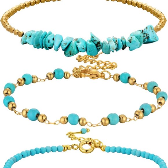 3-Piece Turquoise Beaded Bracelets for Women Adjustable Dainty Boho Jewelry - Picture 1 of 7